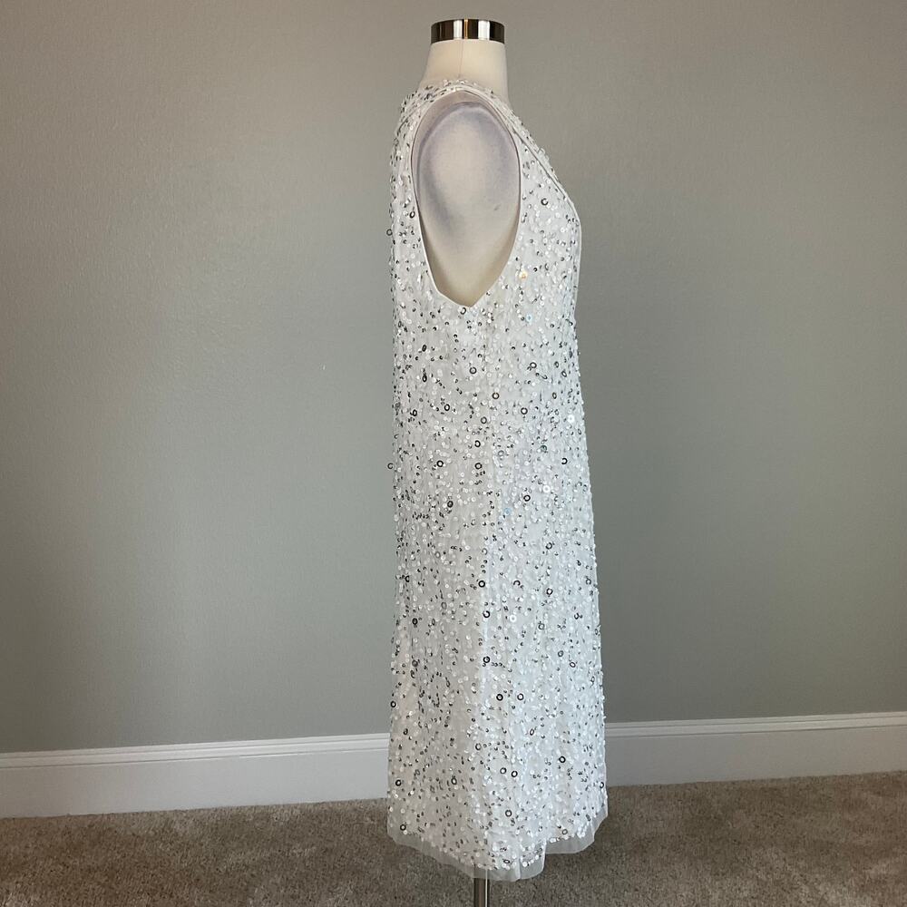 Adrianna Papell Sequin Sleeveless Sheath Cocktail Dress White and Silver Size 8 - Picture 4 of 13